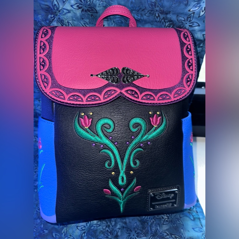 Rare Anna Frozen Disney Embroidered Loungefly Backpack NWT